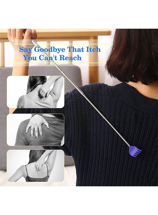 4 قطع من أدوات خدش الظهر المعدنية القابلة للتمديد والمحمولة، قضيب تلسكوبي أنيق من الفولاذ المقاوم للصدأ مضاد للسقوط، أداة تدليك للجسم، أدوات خدش الظهر بمقبض بلاستيكي (أحمر+أصفر+أرجواني+أسود) - Image 5