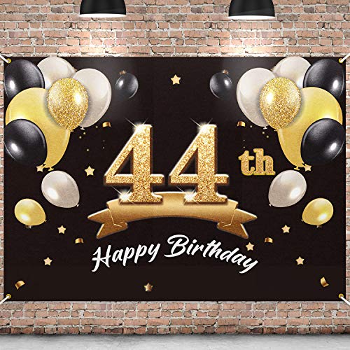 PAKBOOM Happy 44th Birthday Banner Backdrop 44 Birthday Party Decorations Supplies for Men Black Gold 4 x 6ft - Image 1