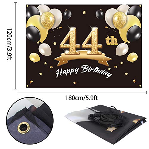 PAKBOOM Happy 44th Birthday Banner Backdrop 44 Birthday Party Decorations Supplies for Men Black Gold 4 x 6ft - Image 5