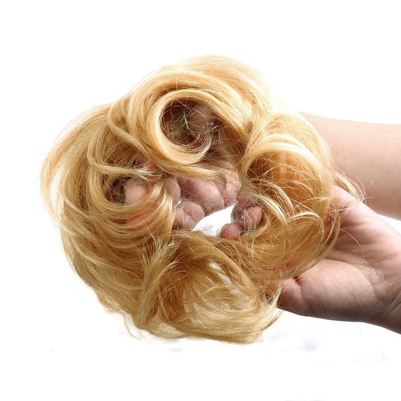 Bella Hair Human Hair Messy Bun Hair Pieces for Women Instant UpDo Curly Chignon Tray Ponytail Hairpiece Extension 27 Strawberry BlondeLight Butterscotch Blonde