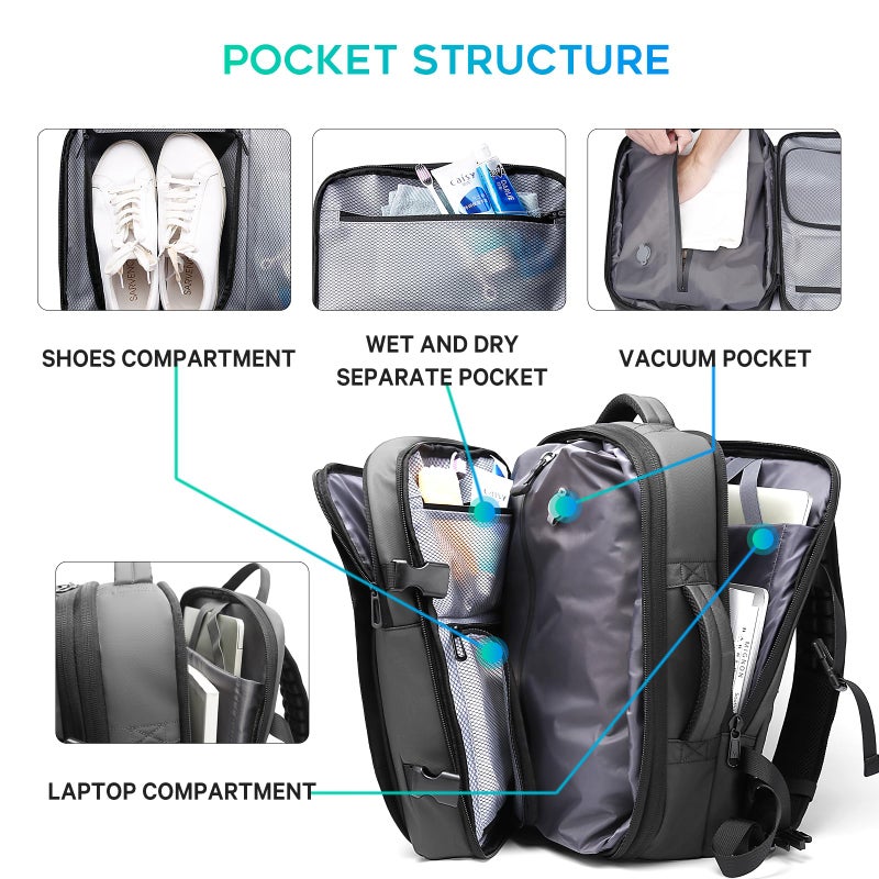 BANGE Backpack with Anti-Theft Vacuum Compression Travel Backpack,Expandable Backpacks with Pump for Airplanes - Image 4