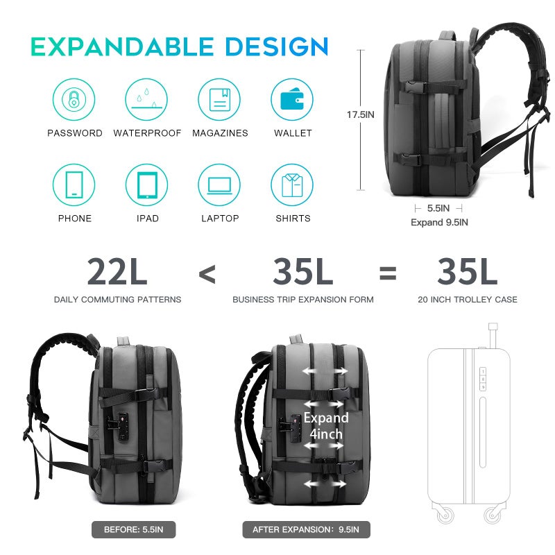 BANGE Backpack with Anti-Theft Vacuum Compression Travel Backpack,Expandable Backpacks with Pump for Airplanes - Image 2