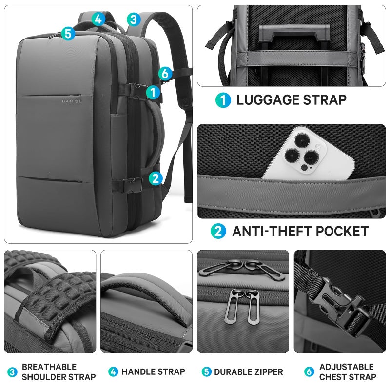BANGE Backpack with Anti-Theft Vacuum Compression Travel Backpack,Expandable Backpacks with Pump for Airplanes - Image 5