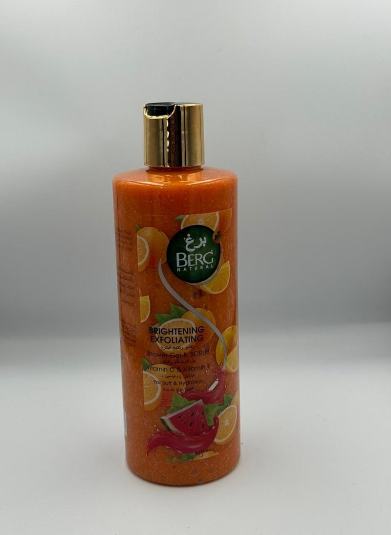 Berg Berg Natural Orange & Watermelon Shower Gel & Scrub – Vitamin C + E Exfoliating Cleanser for Soft, Radiant Skin (500 ml) - Image 1