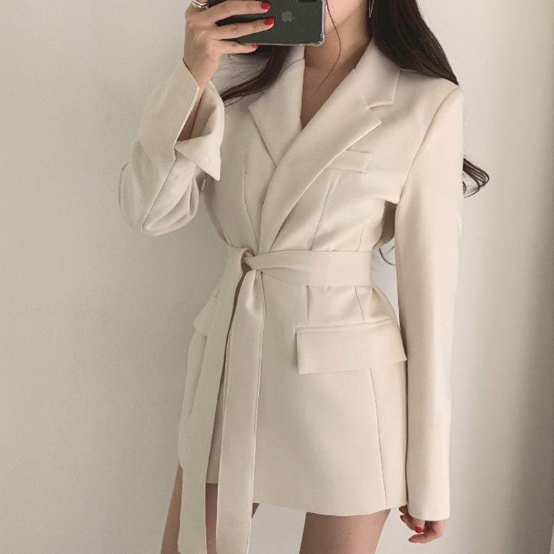 Chic Vintage 2024 Autumn Tied-Waist Blazer Pink  - Image 3
