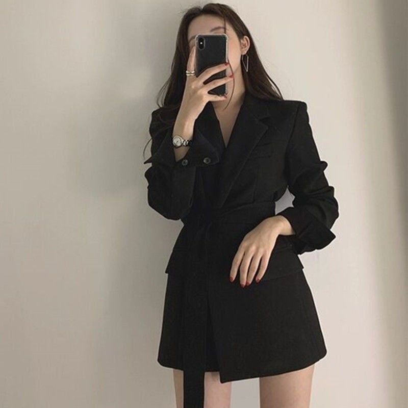 Chic Vintage 2024 Autumn Tied-Waist Blazer Pink  - Image 2