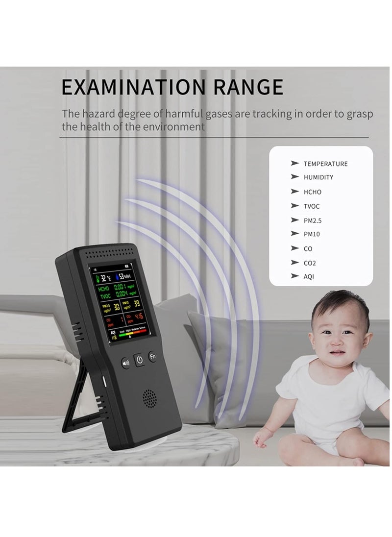 General - 9 in 1 Air Quality Detector LCD Display PM2.5 PM10 HCHO TVOC CO CO2 Temperature and Humidity Multifunctional Air Quality Monitor - Image 1