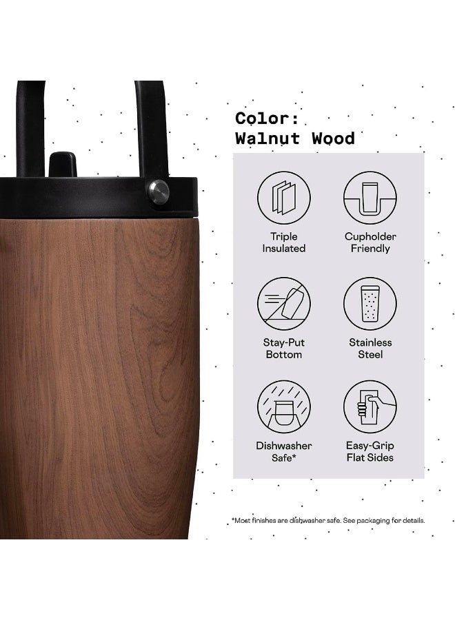 Corkcicle Go Cup XL Insulated Tumbler with Lid and Straw, Walnut Wood, 30 oz – Reusable Water Bottle Keeps Beverages Cold for 12hrs – Cupholder Friendly Tumbler, Leak-Proof Design - Image 4