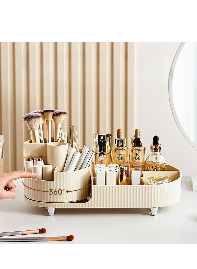 SYOSI Rotating makeup organizer, with 360° Rotating Makeup Brush Holder, Large Capacity Cosmetics Organizer, Skincare Organizer for Bedroom Dresser Bathroom Vanity Countertop (Cream) - Image 2