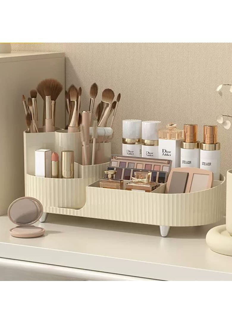 SYOSI Rotating makeup organizer, with 360° Rotating Makeup Brush Holder, Large Capacity Cosmetics Organizer, Skincare Organizer for Bedroom Dresser Bathroom Vanity Countertop (Cream) - Image 4