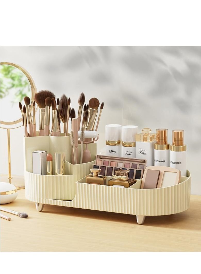 SYOSI Rotating makeup organizer, with 360° Rotating Makeup Brush Holder, Large Capacity Cosmetics Organizer, Skincare Organizer for Bedroom Dresser Bathroom Vanity Countertop (Cream) - Image 5