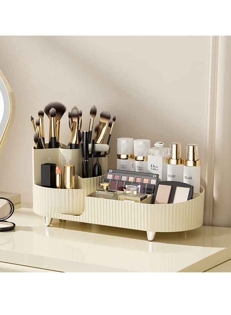 SYOSI Rotating makeup organizer, with 360° Rotating Makeup Brush Holder, Large Capacity Cosmetics Organizer, Skincare Organizer for Bedroom Dresser Bathroom Vanity Countertop (Cream) - Image 3