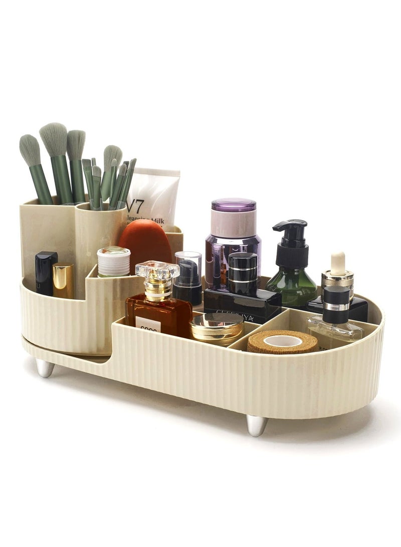 SYOSI Rotating makeup organizer, with 360° Rotating Makeup Brush Holder, Large Capacity Cosmetics Organizer, Skincare Organizer for Bedroom Dresser Bathroom Vanity Countertop (Cream) - Image 1