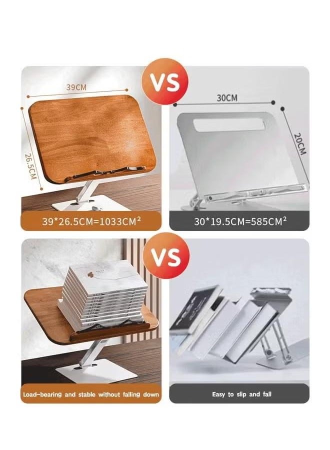 XiuWoo Hands Free Book Stand, Desktop Book Stands Wooden Book Holders with 2 Spring Clips, Adjustable Height and Angle Foldable Desk Table Bookstand for Tablet Recipes Textbook Cookbook MusicBook - Image 3
