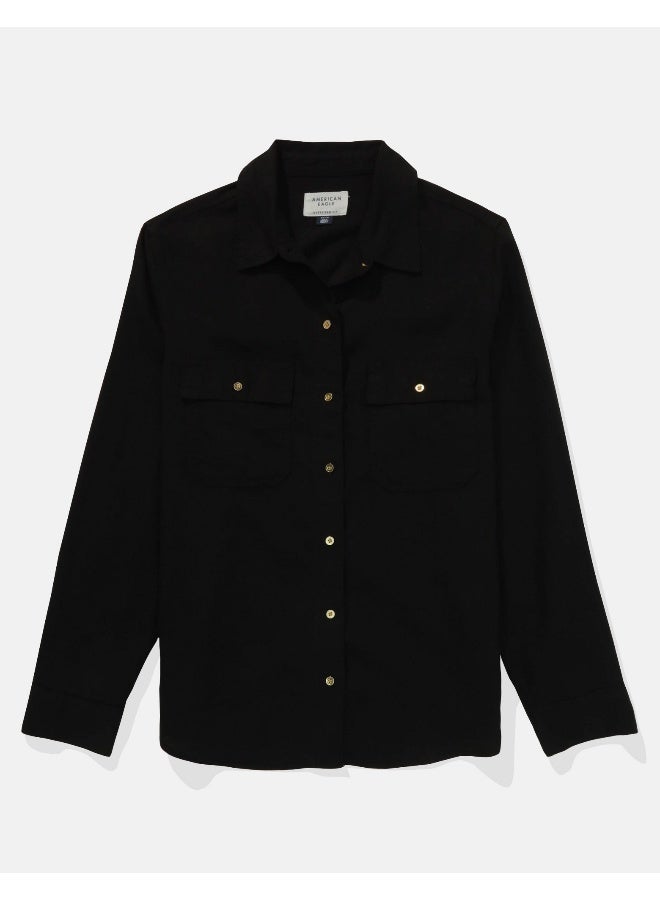American Eagle AE Weekend Vibes Long-Sleeve Button-Up Shirt  - Image 4