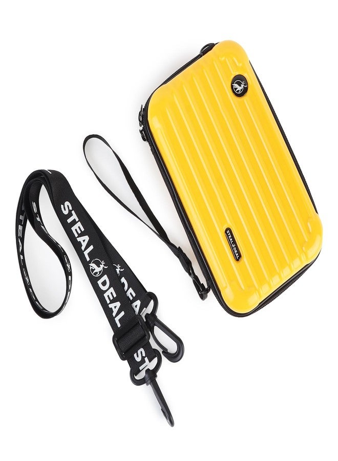 Stealodeal Hard Shell Mini Travel Organizer Case with Wrist Strap - Shockproof Zipper Pouch for Electronics, Cables, Earbuds, Cosmetics & Accessories (Yellow) - Image 1