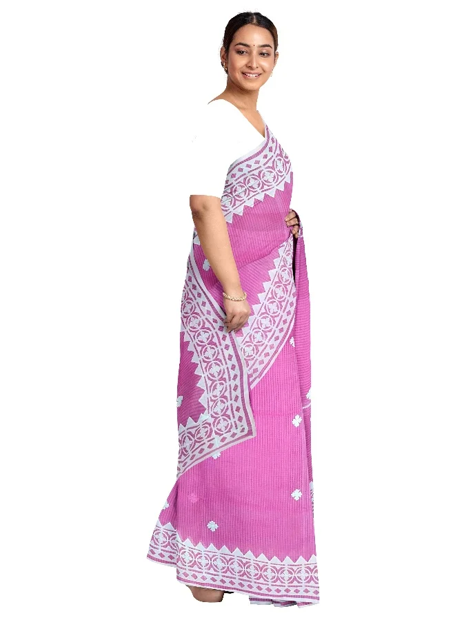 Parinita Sarees ساري كوتا وردي بتطريز للنساء