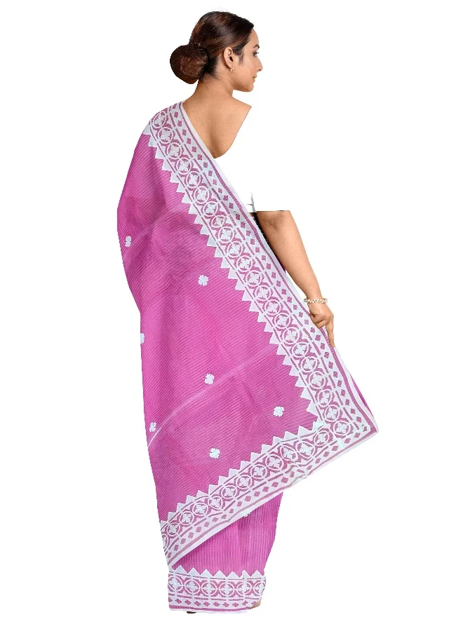 Parinita Sarees ساري كوتا وردي بتطريز للنساء