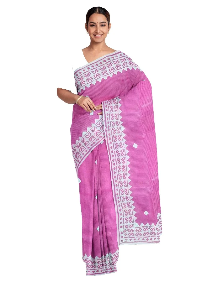 Parinita Sarees ساري كوتا وردي بتطريز للنساء
