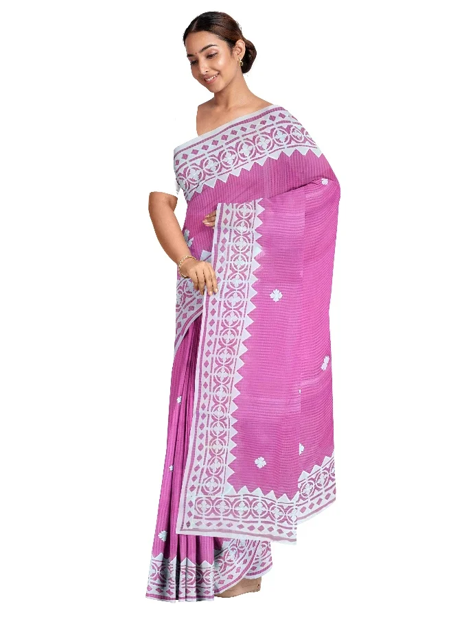 Parinita Sarees ساري كوتا وردي بتطريز للنساء