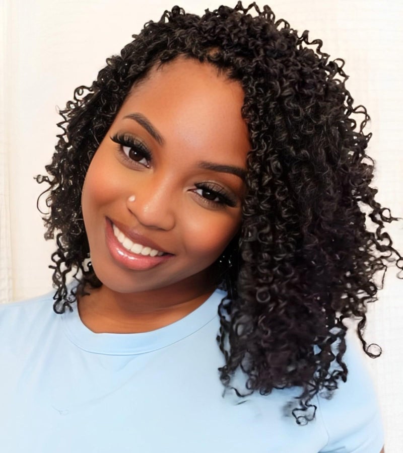 Aksice Prelooped Yanky Twist Crochet Hair 8 Inch 8 Packs Bohemian Passion Twist Spring Mini Twist Crochet Hair for Black Women Boho Crochet Braids Synthetic 1B