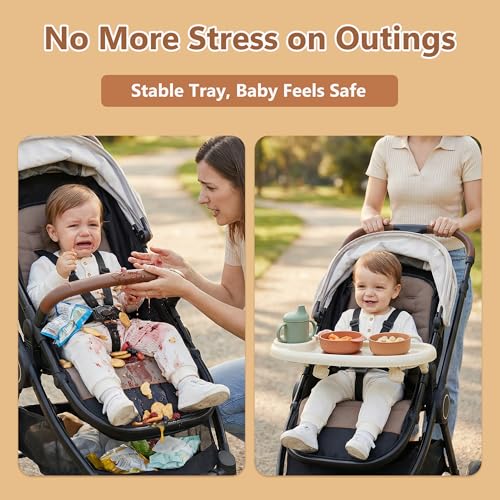 Li & Zhao Li&Zhao Universal Stroller Snack Tray 3-in-1 Detachable Stroller Snack Tray Attachment with Secure Phone Holder, Spill-Proof Cup Holders Compartments, Easy-Clean Universal Snack Tray for Stroller - Image 4