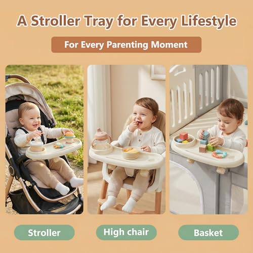 Li & Zhao Li&Zhao Universal Stroller Snack Tray 3-in-1 Detachable Stroller Snack Tray Attachment with Secure Phone Holder, Spill-Proof Cup Holders Compartments, Easy-Clean Universal Snack Tray for Stroller - Image 3