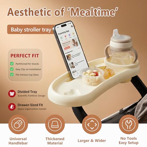 Li & Zhao Li&Zhao Universal Stroller Snack Tray 3-in-1 Detachable Stroller Snack Tray Attachment with Secure Phone Holder, Spill-Proof Cup Holders Compartments, Easy-Clean Universal Snack Tray for Stroller - Image 2