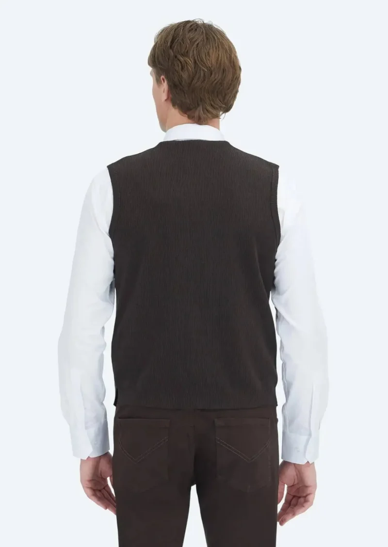RAMSEY Brown Regular Fit V-Neck Casual Knitting Knit Vest