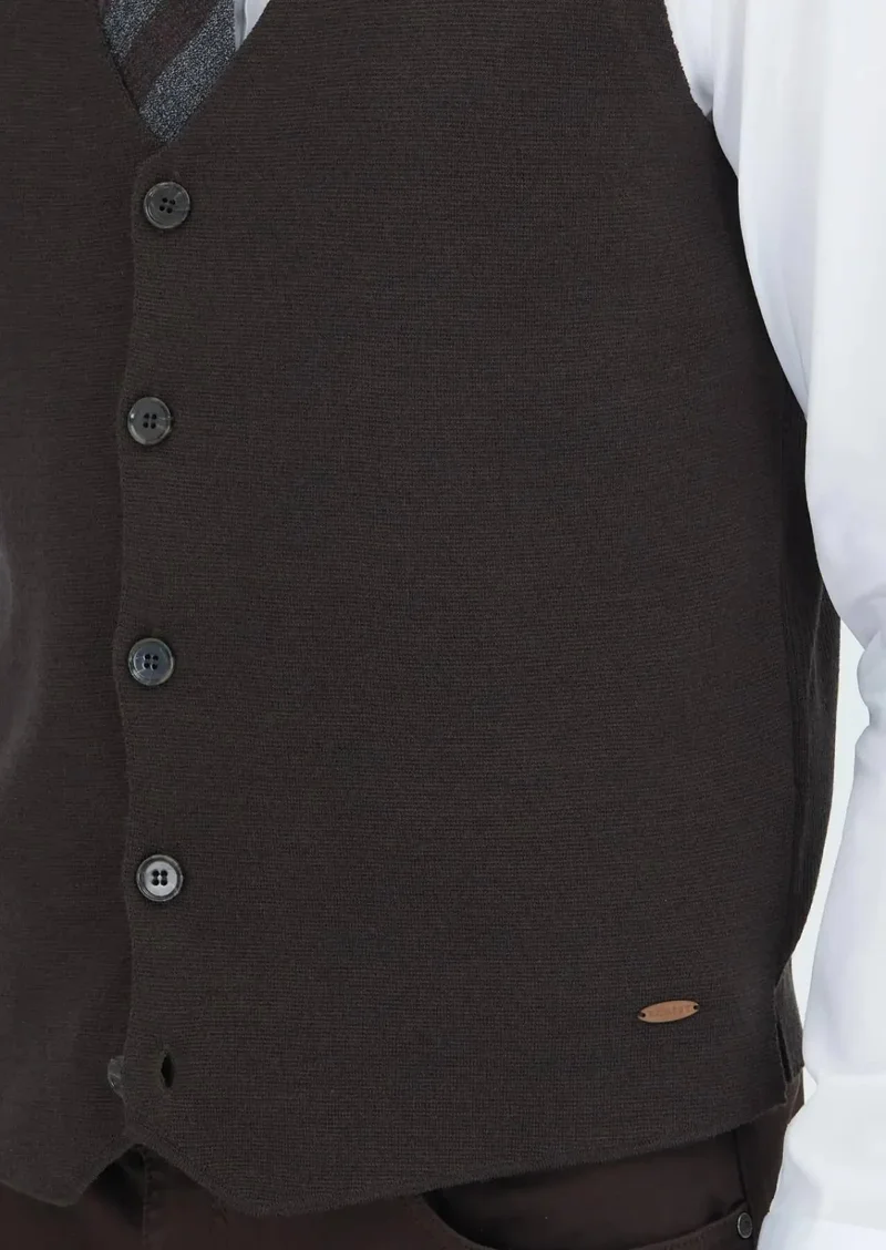RAMSEY Brown Regular Fit V-Neck Casual Knitting Knit Vest