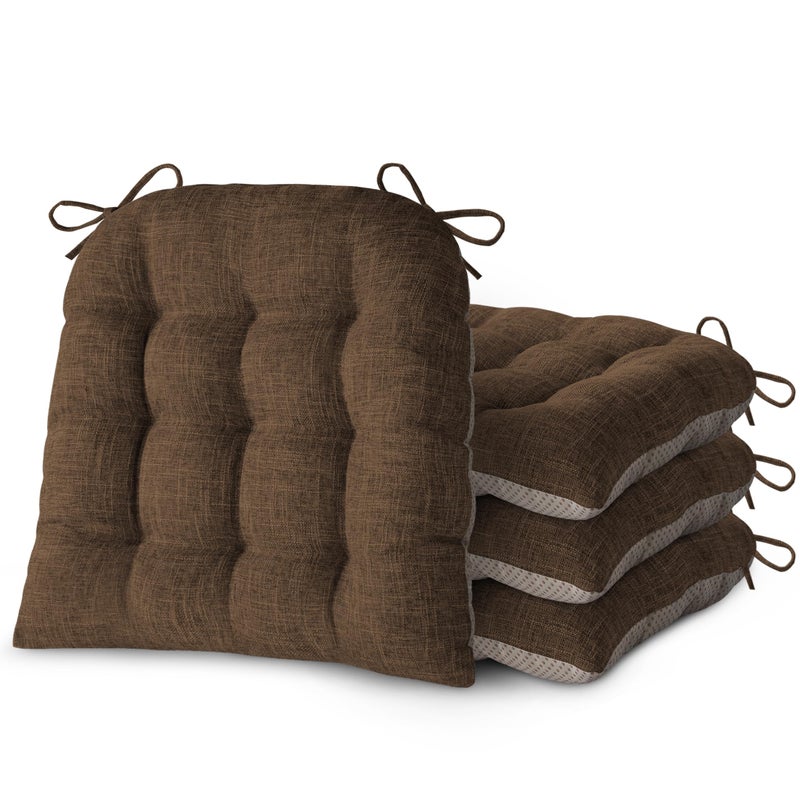 FlyGulls Chair Cushions for Dining Chairs Set of 4 Durable D-Shaped Seat Cushions with Non-Slip Backing Secure Ties Thick Cozy Seat Pad for Kitchen Dining Room Office(18x16.5x3in Coffee) - Image 1