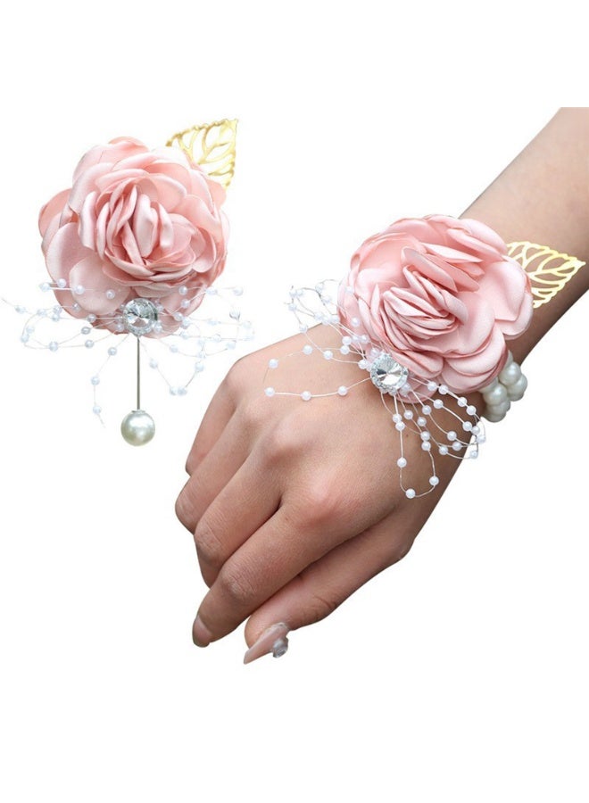 Wrist Flower and Corsage Rose Wrist Wedding Bridal Wrist Corsage Men Boutonniere Hand Flowers for Wedding Prom Party - Image 1