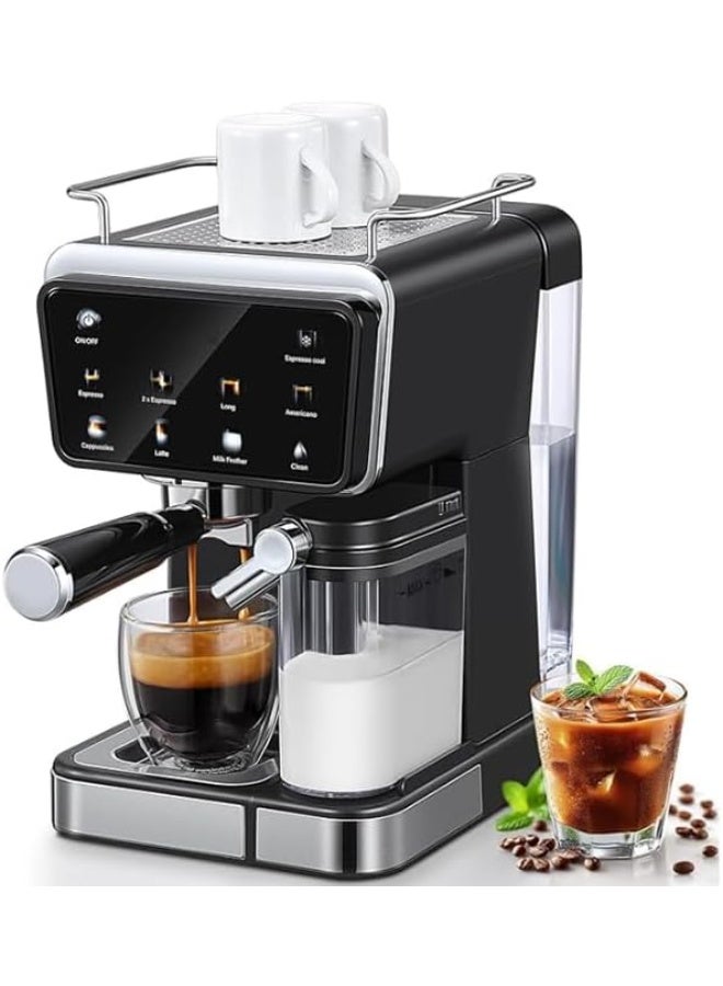 5-in-1 Espresso Coffee Machine with Milk Frother, 20 Bar Pressure, Touch Panel Hot & Cold Brew Latte & Cappuccino Maker, 1350W Barista Coffee Machine - Image 1