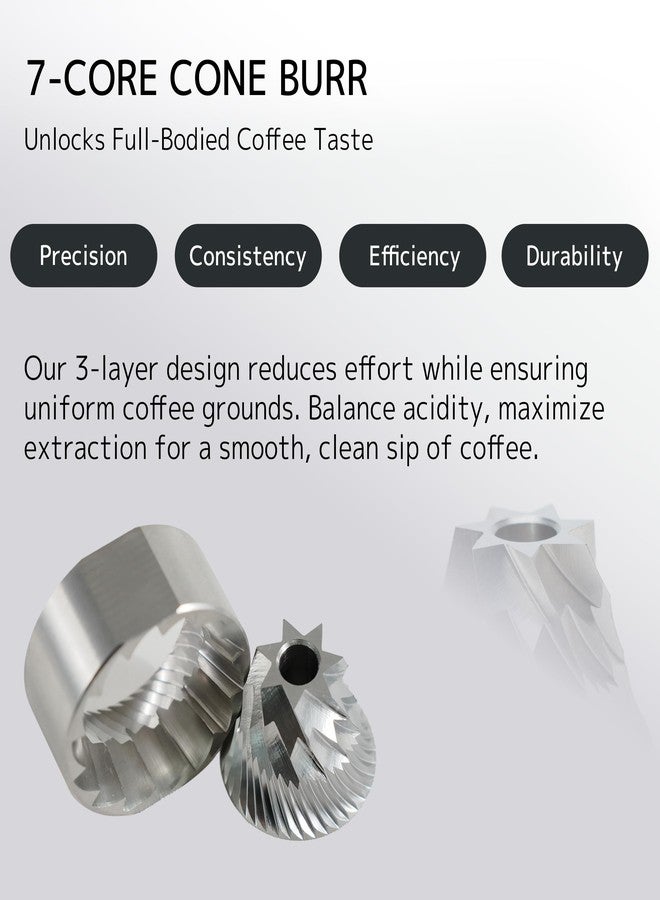 DHPO Sky-Two Manual Coffee Grinder With 7 Axis Stainless Steel Conical Burr Mill, Portable Hand Coffee Grinder With Foldable Handle For Espresso, Drip, French Press, Camping, Travel, Home, Black - Image 3
