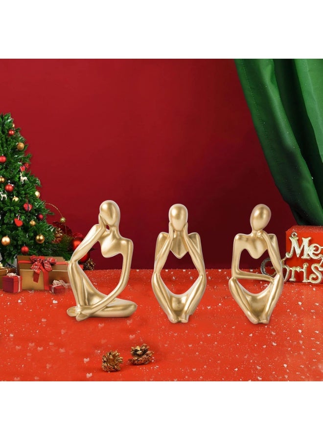 Beauenty Gold Decor Thinker Statue Abstract Art Sculpture, Set of 3 Golden Resin Collectible Figurines for Home Living Room Office Shelf Decoration - Image 5