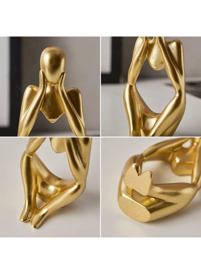 Beauenty Gold Decor Thinker Statue Abstract Art Sculpture, Set of 3 Golden Resin Collectible Figurines for Home Living Room Office Shelf Decoration - Image 2