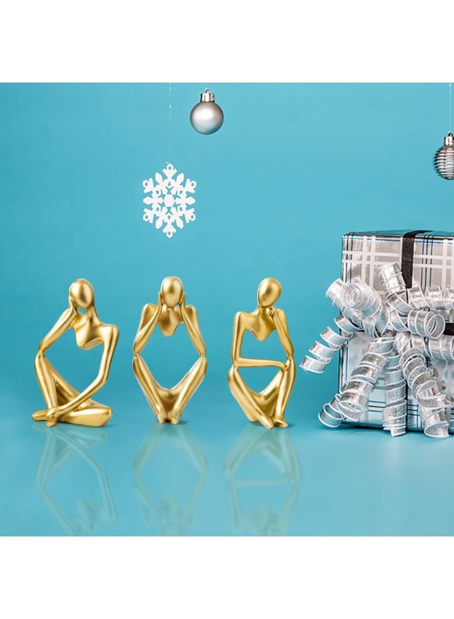 Beauenty Gold Decor Thinker Statue Abstract Art Sculpture, Set of 3 Golden Resin Collectible Figurines for Home Living Room Office Shelf Decoration - Image 4