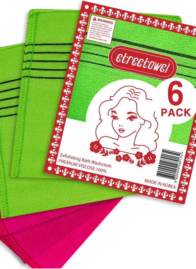 etreetowel - Anti-Shrink Korean Asian Exfoliating Bath Washcloths Mitt Scrub for Body washcloth Glove Premium Viscose Rayon Onsen Towel Korea Made (6PACK) - Image 1