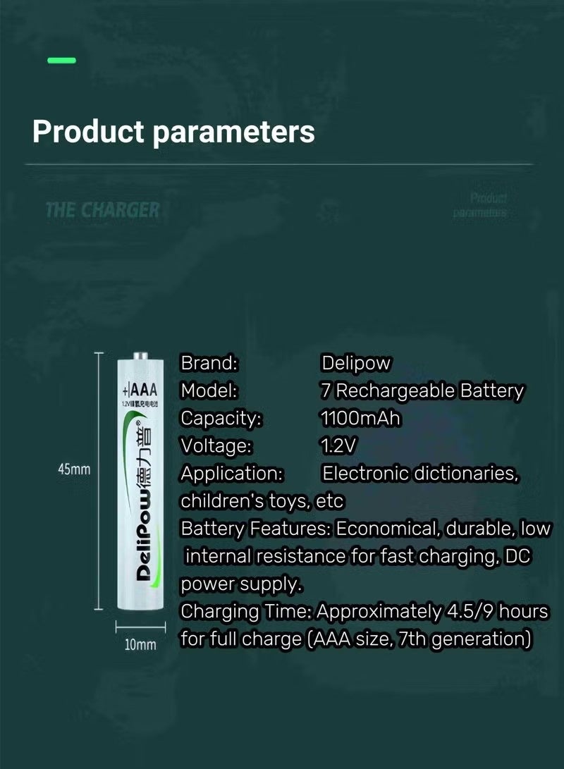 DLP AAA Rechargeable Batteries Ni-MH 1100mAh 1200 Cycles (4Pcs) with LCD Smart Battery Charger for Rechargeable AA AAA Batteries - Image 5