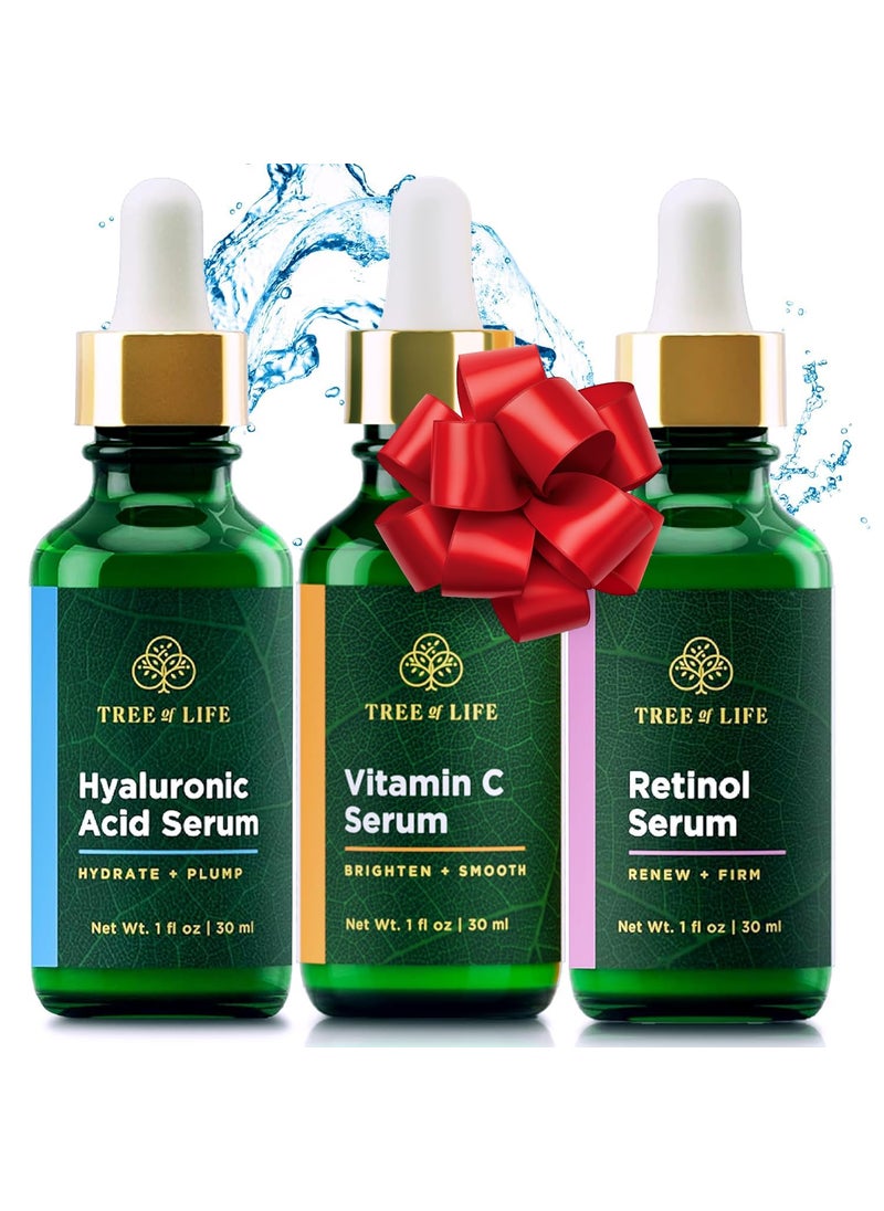 Tree of Life Beauty Tree of Life Beauty Facial Skin Care Set, Brightening, Firming, Hydrating, Dry Face, Dermatologist Tested - Trio Power Kit, Vitamin C, Retinol and Hyaluronic Acid, 3 count of 1 Fl Oz 