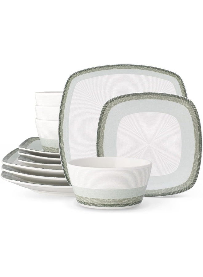 Noritake طقم أدوات المائدة نوريتاكي كولور سكيبز لايرز ساج 12 قطعة مربع خدمة لـ 4 - Image 1