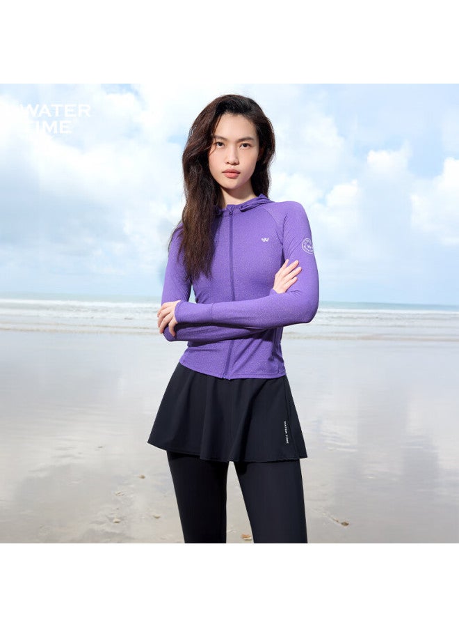 Watertime/shuichuan Women's Swimsuit, Sun Protection, Hooded, Two-piece, Long-sleeve, For Surfing, Hot Springs, And Jellyfish Suit, Skirt Style, Size M - Image 3