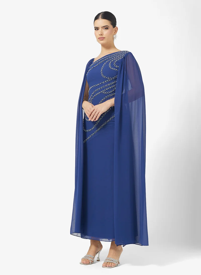 Amelia Rose Cape Sleeve Sequin Tiered Maxi Dress