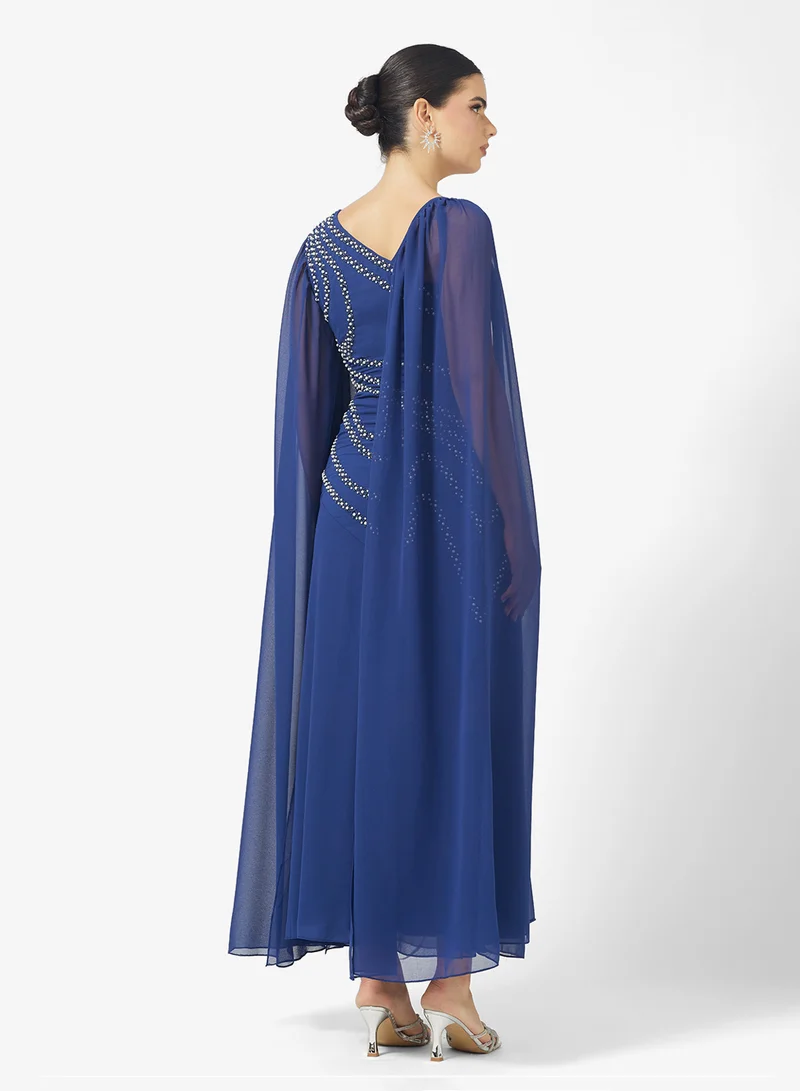 Amelia Rose Cape Sleeve Sequin Tiered Maxi Dress