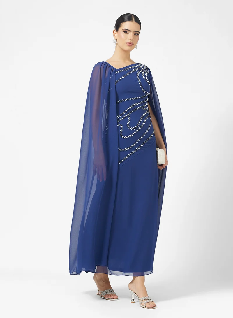 Amelia Rose Cape Sleeve Sequin Tiered Maxi Dress