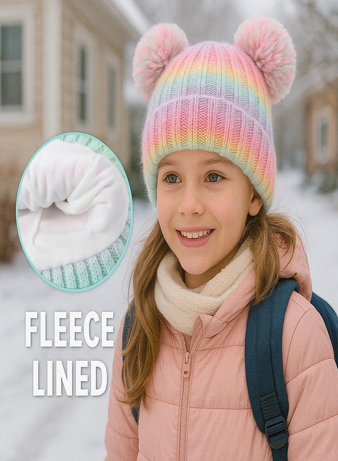 CHUANGLI Toddler Winter Knit Hat Upgrade Fleece Lined Pompom Ears Beanies Cap for Boys Girls 3-12 Years - Image 5