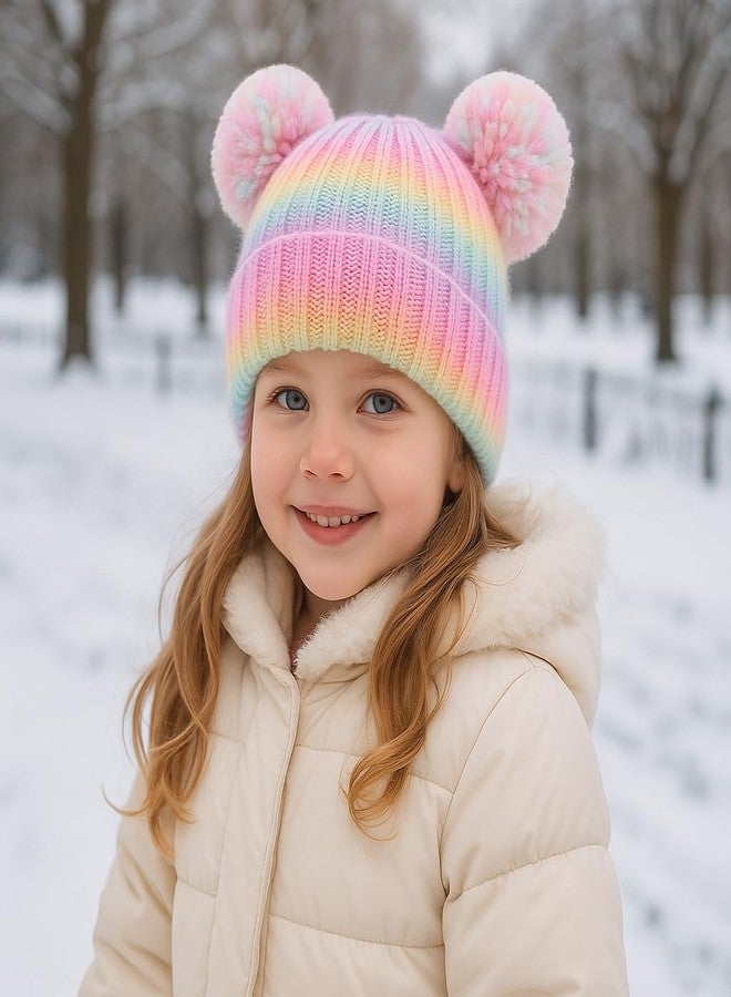 CHUANGLI Toddler Winter Knit Hat Upgrade Fleece Lined Pompom Ears Beanies Cap for Boys Girls 3-12 Years - Image 2