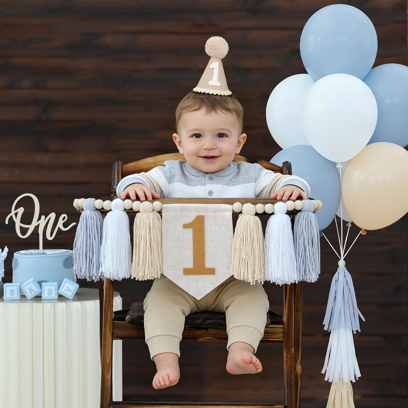DCJHFJ First Birthday High Chair Banner Decorations For Boy 1st Birthday Hat With One Cake Topper Photo Backdrop - Image 3