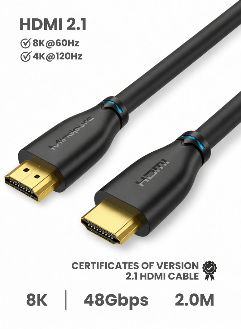 مينديبوريت كابل Mindpure HDMI 2.1 بطول 2 متر، 8K@60Hz و4K@120Hz، فائق السرعة 48 جيجابت في الثانية، يدعم HDR10+ وeARC وHDCP 2.3، متوافق مع PS5 وPS4 وXbox وأجهزة التلفزيون - Image 1