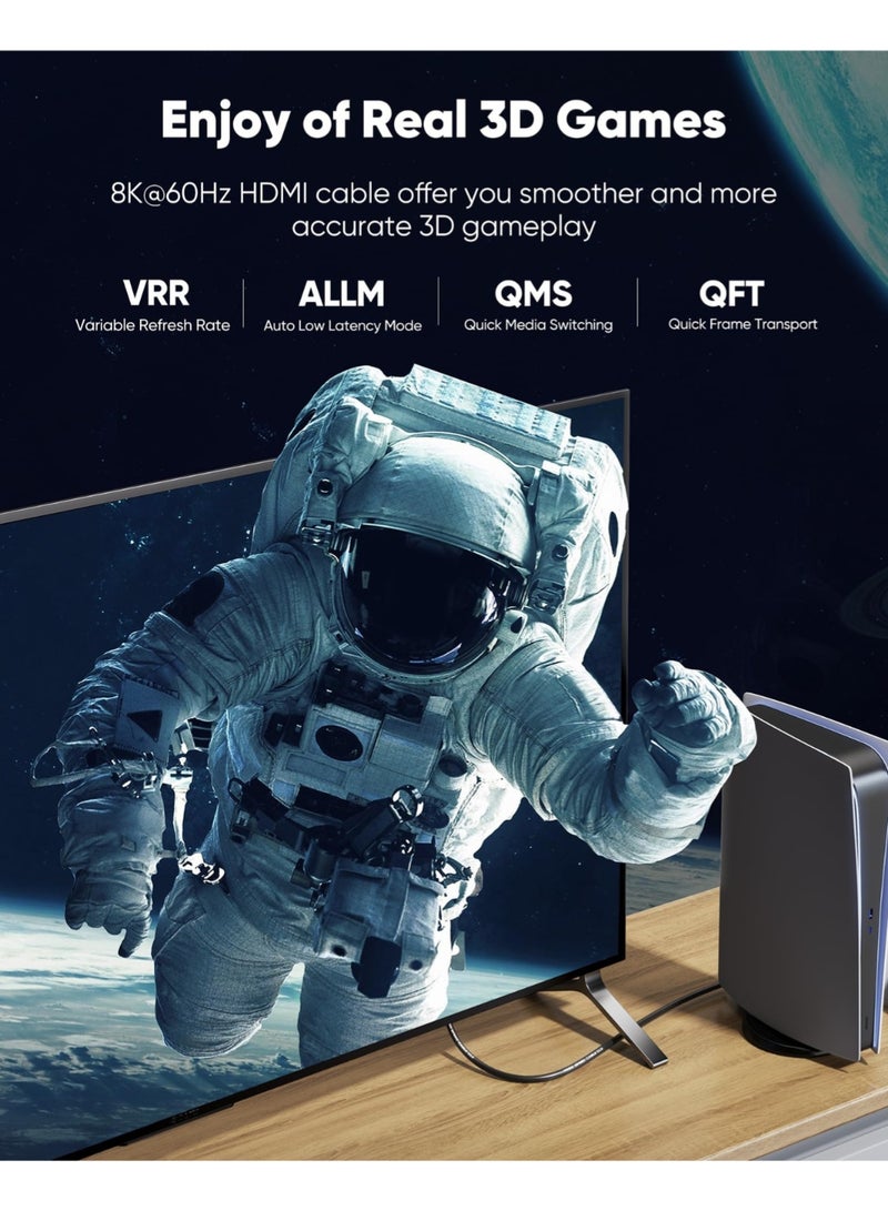 مينديبوريت كابل Mindpure HDMI 2.1 بطول 2 متر، 8K@60Hz و4K@120Hz، فائق السرعة 48 جيجابت في الثانية، يدعم HDR10+ وeARC وHDCP 2.3، متوافق مع PS5 وPS4 وXbox وأجهزة التلفزيون - Image 2